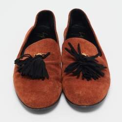 Giuseppe Zannoti Brown Suede Tassel Embellished Slip on Loafers Size 42
