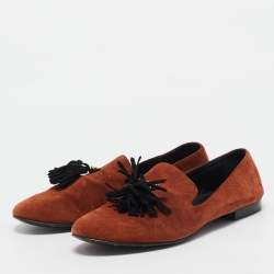 Giuseppe Zannoti Brown Suede Tassel Embellished Slip on Loafers Size 42