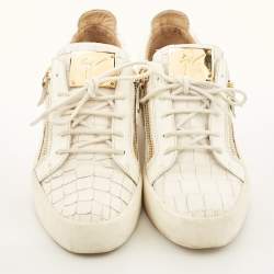 Giuseppe Zanotti White Croc Embossed Leather Frankie Low Top Sneakers Size 42
