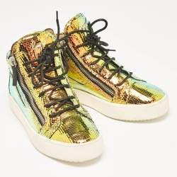 Giuseppe Zanotti Multicolor Foil Leather High Top Sneakers Size 41
