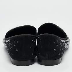 Giuseppe Zanotti Black Suede Crystal Embellished David Smoking Slippers Size 41.5