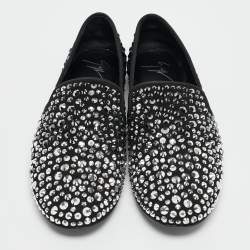 Giuseppe Zanotti Black Suede Crystal Embellished David Smoking Slippers Size 41.5