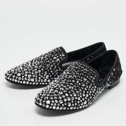 Giuseppe Zanotti Black Suede Crystal Embellished David Smoking Slippers Size 41.5