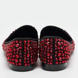 Pre Owned Giuseppe Zanotti Black Suede Crystal Embellished Smoking Slippers Size 41