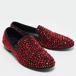 Pre Owned Giuseppe Zanotti Black Suede Crystal Embellished Smoking Slippers Size 41