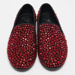 Pre Owned Giuseppe Zanotti Black Suede Crystal Embellished Smoking Slippers Size 41