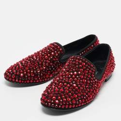 Pre Owned Giuseppe Zanotti Black Suede Crystal Embellished Smoking Slippers Size 41