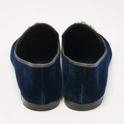 Giuseppe Zanotti Navy Blue Velvet Crystal Embellished Smoking Slippers Size 41