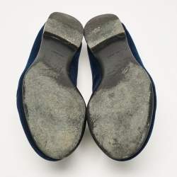 Giuseppe Zanotti Navy Blue Velvet Crystal Embellished Smoking Slippers Size 41