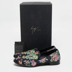 Giuseppe Zanotti Black/Multicolor Floral Print Satin Crystals Smoking Slippers Size 41