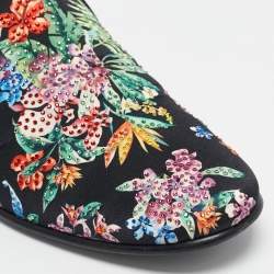 Giuseppe Zanotti Black/Multicolor Floral Print Satin Crystals Smoking Slippers Size 41