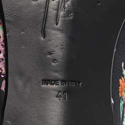 Giuseppe Zanotti Black/Multicolor Floral Print Satin Crystals Smoking Slippers Size 41