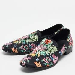 Giuseppe Zanotti Black/Multicolor Floral Print Satin Crystals Smoking Slippers Size 41