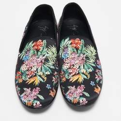 Giuseppe Zanotti Black/Multicolor Floral Print Satin Crystals Smoking Slippers Size 41