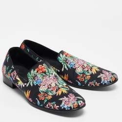 Giuseppe Zanotti Black/Multicolor Floral Print Satin Crystals Smoking Slippers Size 41