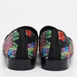 Giuseppe Zanotti Black/Multicolor Floral Print Satin Crystals Smoking Slippers Size 41