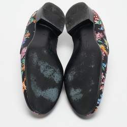 Giuseppe Zanotti Black/Multicolor Floral Print Satin Crystals Smoking Slippers Size 41