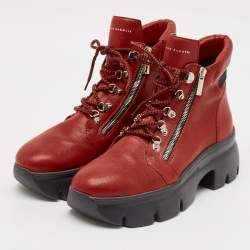 Pre Owned Giuseppe Zanotti Red Leather Apocalypse Trek Ankle Boots Size 43