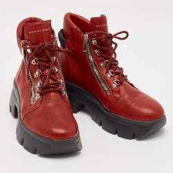 Pre Owned Giuseppe Zanotti Red Leather Apocalypse Trek Ankle Boots Size 43