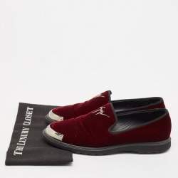 Giuseppe Zanotti Burgundy Velvet Slip On Smoking Slippers Size 43