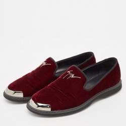 Giuseppe Zanotti Burgundy Velvet Slip On Smoking Slippers Size 43