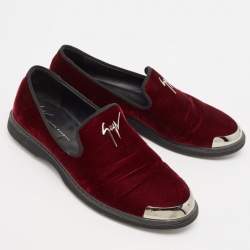 Giuseppe Zanotti Burgundy Velvet Slip On Smoking Slippers Size 43
