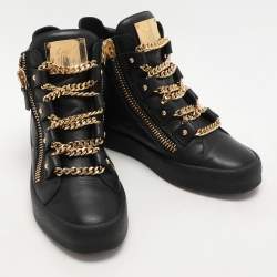 Giuseppe Zanotti Black Leather London Birel Chain Embellished High Top Sneakers Size 41