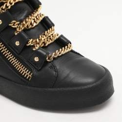 Giuseppe Zanotti Black Leather London Birel Chain Embellished High Top Sneakers Size 41