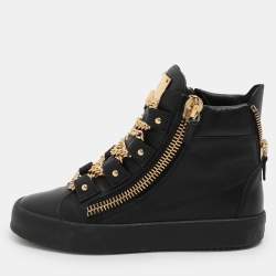 Giuseppe Zanotti Black Leather London Birel Chain Embellished High Top Sneakers Size 41