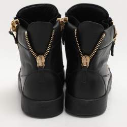 Giuseppe Zanotti Black Leather London Birel Chain Embellished High Top Sneakers Size 41