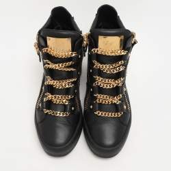 Giuseppe Zanotti Black Leather London Birel Chain Embellished High Top Sneakers Size 41
