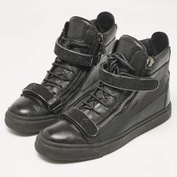 Giuseppe Zanotti Black Leather Coby High Top Sneakers Size 44.5