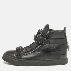 Giuseppe Zanotti Black Leather Coby High Top Sneakers Size 44.5
