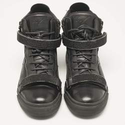 Giuseppe Zanotti Black Leather Coby High Top Sneakers Size 44.5