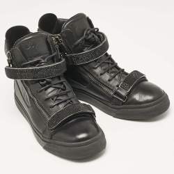 Giuseppe Zanotti Black Leather Coby High Top Sneakers Size 44.5