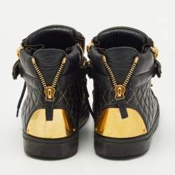 Giuseppe Zanotti Gold/Black  Leather Coby High Top Sneakers Size 39