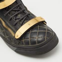 Giuseppe Zanotti Gold/Black  Leather Coby High Top Sneakers Size 39