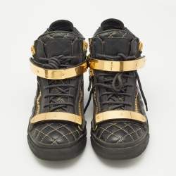Giuseppe Zanotti Gold/Black  Leather Coby High Top Sneakers Size 39