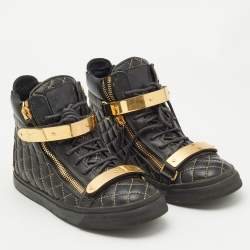 Giuseppe Zanotti Gold/Black  Leather Coby High Top Sneakers Size 39