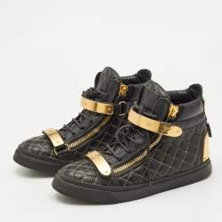 Giuseppe Zanotti Gold/Black  Leather Coby High Top Sneakers Size 39