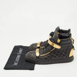 Giuseppe Zanotti Gold/Black  Leather Coby High Top Sneakers Size 39