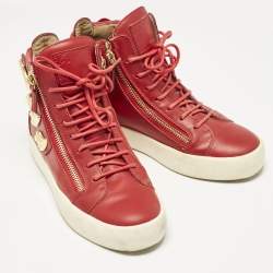 Giuseppe Zanotti Red Leather Coby High Top Sneakers Size 40
