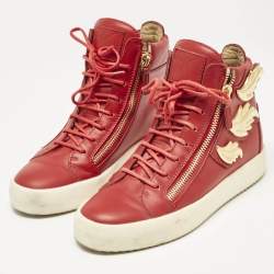 Giuseppe Zanotti Red Leather Coby High Top Sneakers Size 40