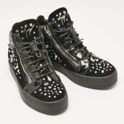 Giuseppe Zanotti Black Leather and Velvet Kriss High Top Sneakers Size 41