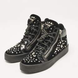 Giuseppe Zanotti Black Leather and Velvet Kriss High Top Sneakers Size 41
