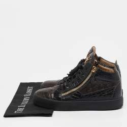 Giuseppe Zanotti Brown Crocodile Leather  Double Zipper High Top Sneakers Size 39     