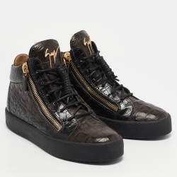 Giuseppe Zanotti Brown Crocodile Leather  Double Zipper High Top Sneakers Size 39     