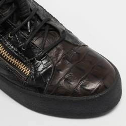 Giuseppe Zanotti Brown Crocodile Leather  Double Zipper High Top Sneakers Size 39     