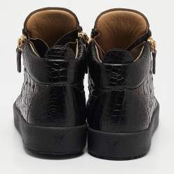 Giuseppe Zanotti Brown Crocodile Leather  Double Zipper High Top Sneakers Size 39     