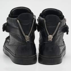 Giuseppe Zanotti Black Croc Embossed Patent Leather Double Zip High Top Sneakers Size 40